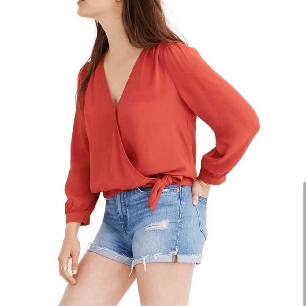 Madewell Cranberry Red Silk Wrap Cropped SM Top, … - image 3