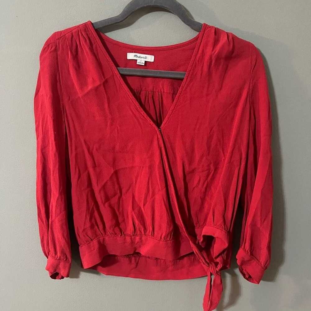 Madewell Cranberry Red Silk Wrap Cropped SM Top, … - image 4