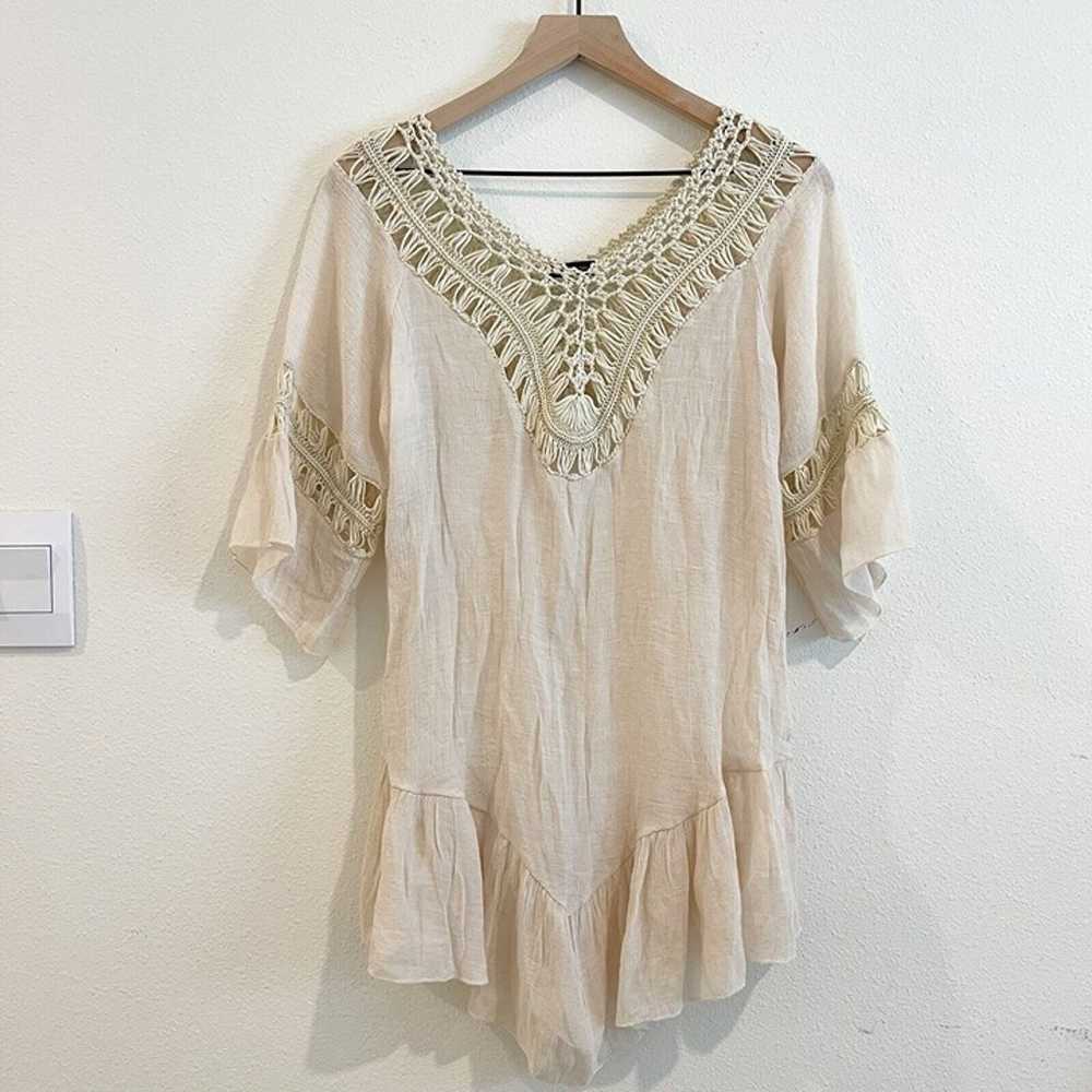 Vintage Shirt Womens Size Small Tan Lace Crochet … - image 1