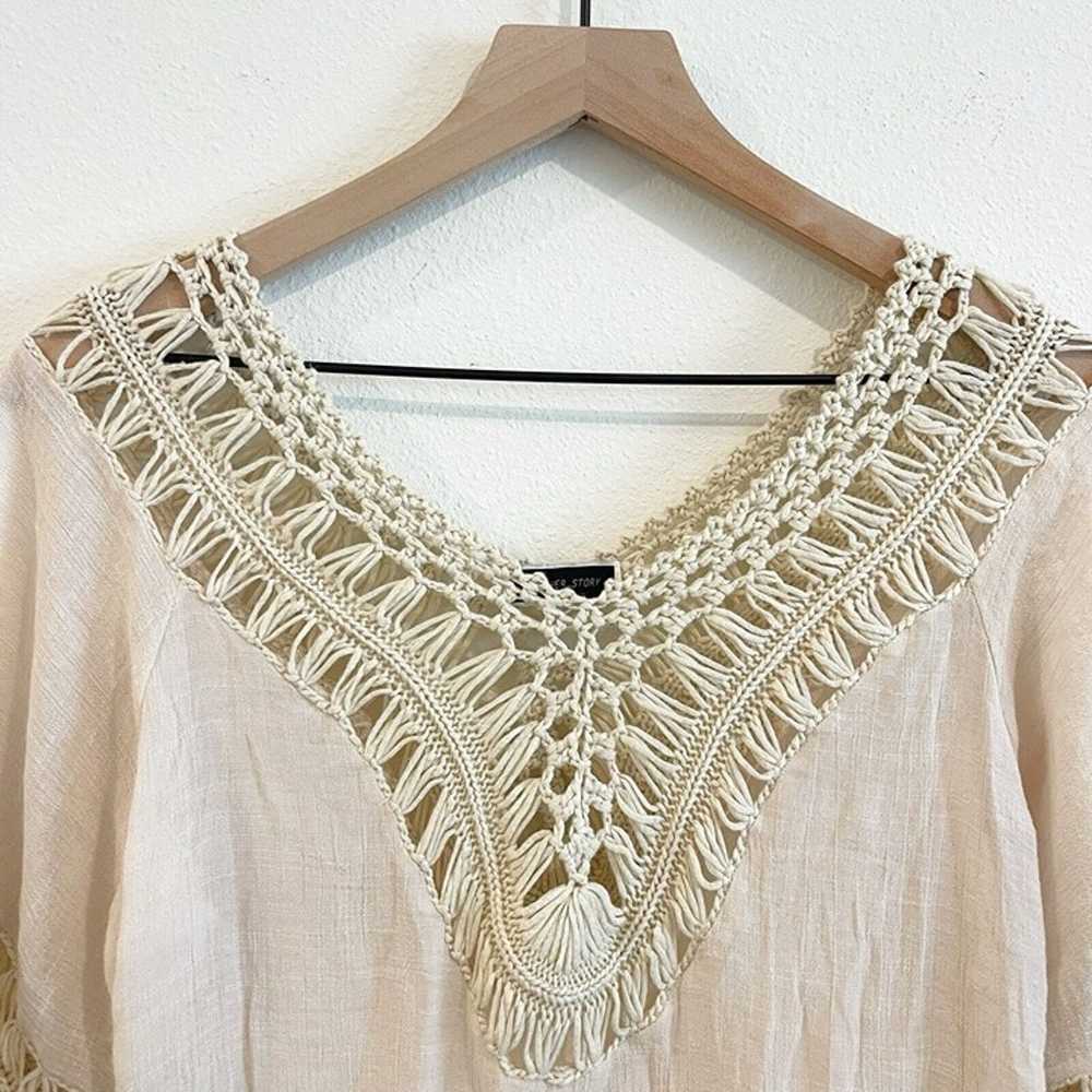 Vintage Shirt Womens Size Small Tan Lace Crochet … - image 3