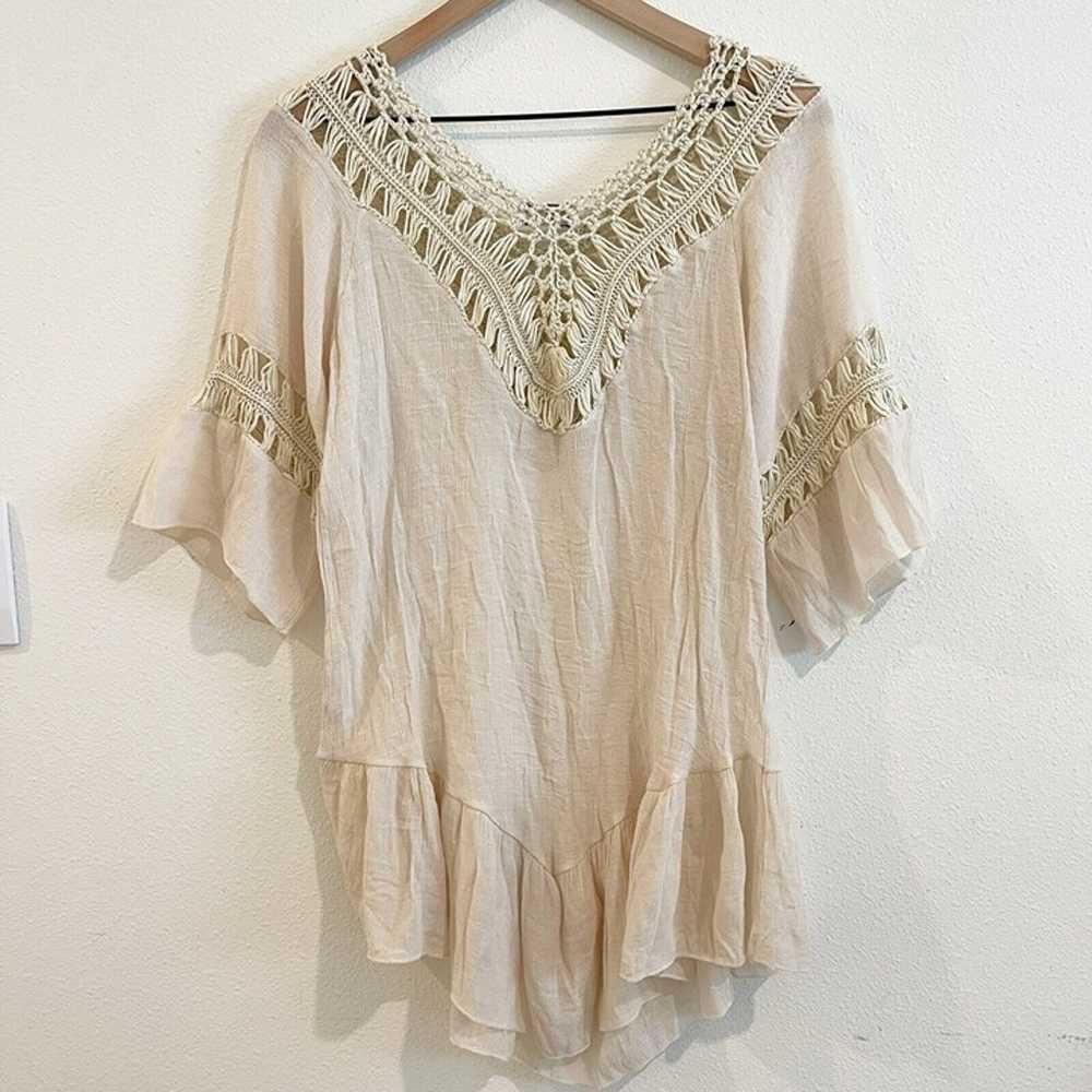 Vintage Shirt Womens Size Small Tan Lace Crochet … - image 6