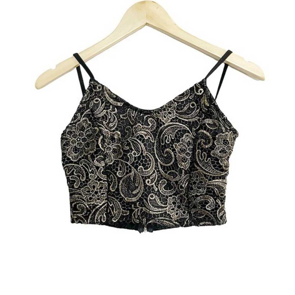 Vintage Y2K Black Gold Floral Cami Croptop Size S - image 1