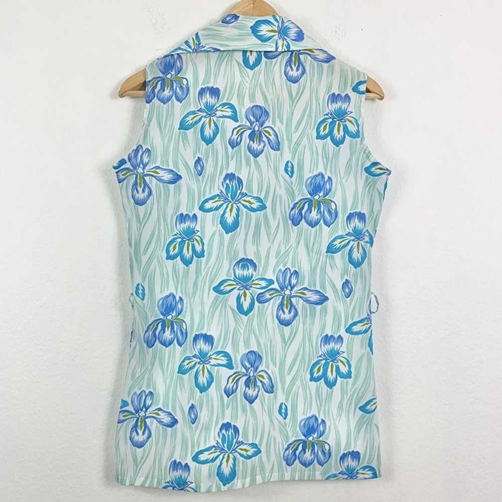 Vintage Top Button Sleeveless Collared Floral Blu… - image 2