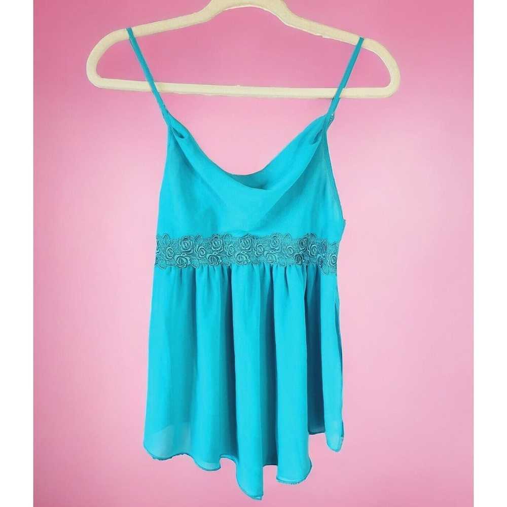 vintage 1980s Maidenform Rose Lace Teal Green cam… - image 1