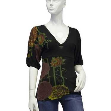 Desigual Top Black with Floral Print Size Small S… - image 1