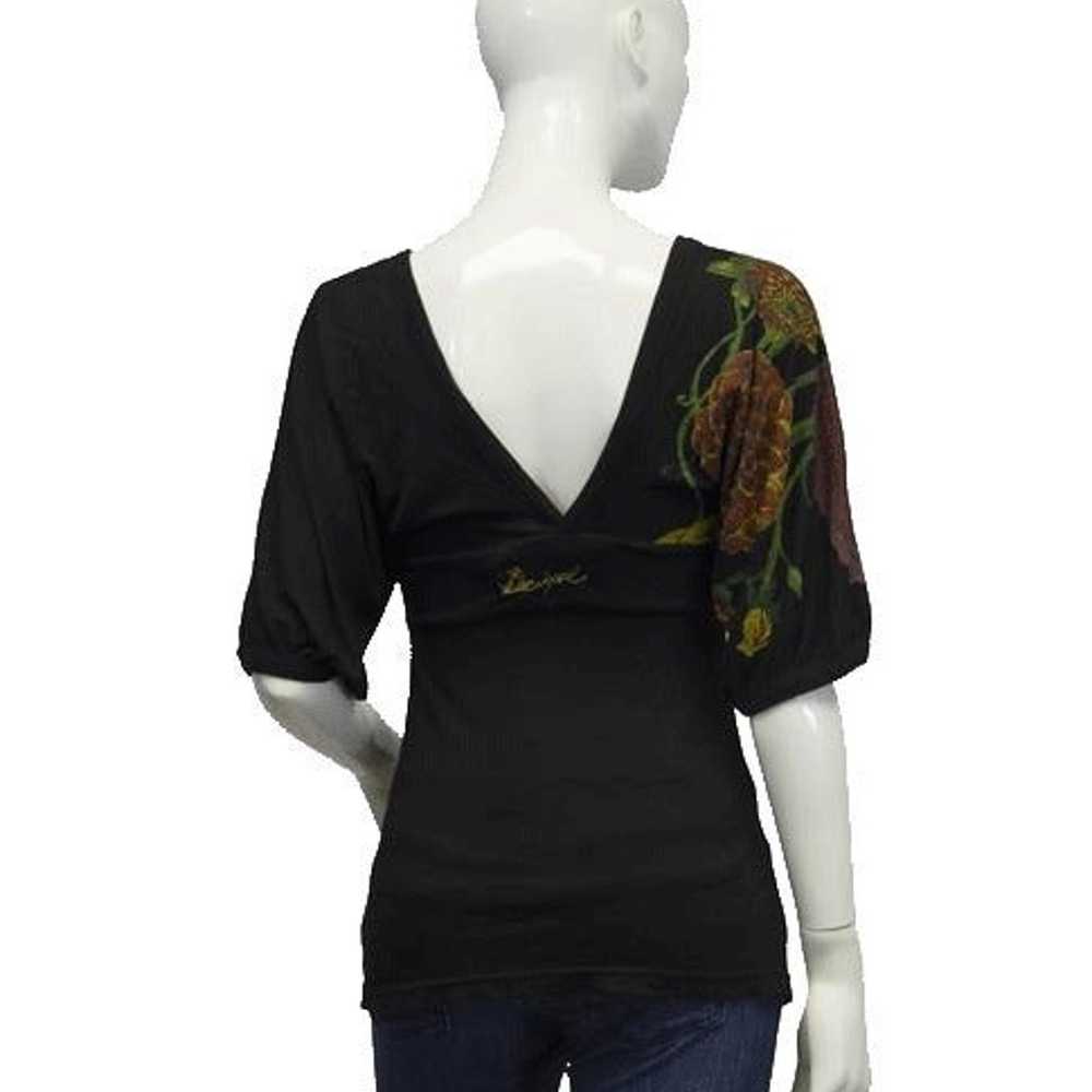 Desigual Top Black with Floral Print Size Small S… - image 3