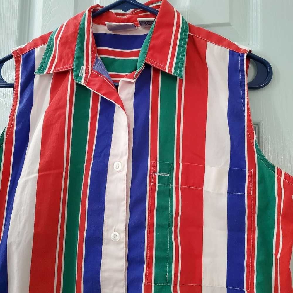 Vintage striped shirt sleeveless buttondown simpl… - image 1