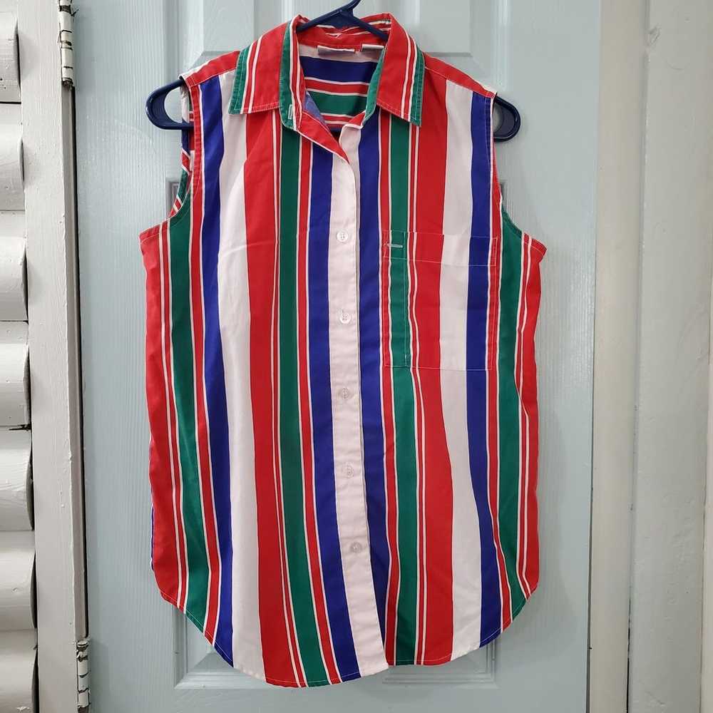 Vintage striped shirt sleeveless buttondown simpl… - image 2