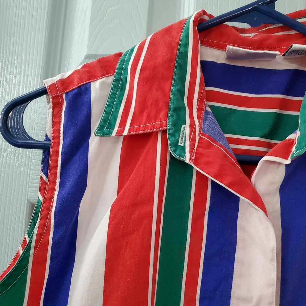 Vintage striped shirt sleeveless buttondown simpl… - image 3