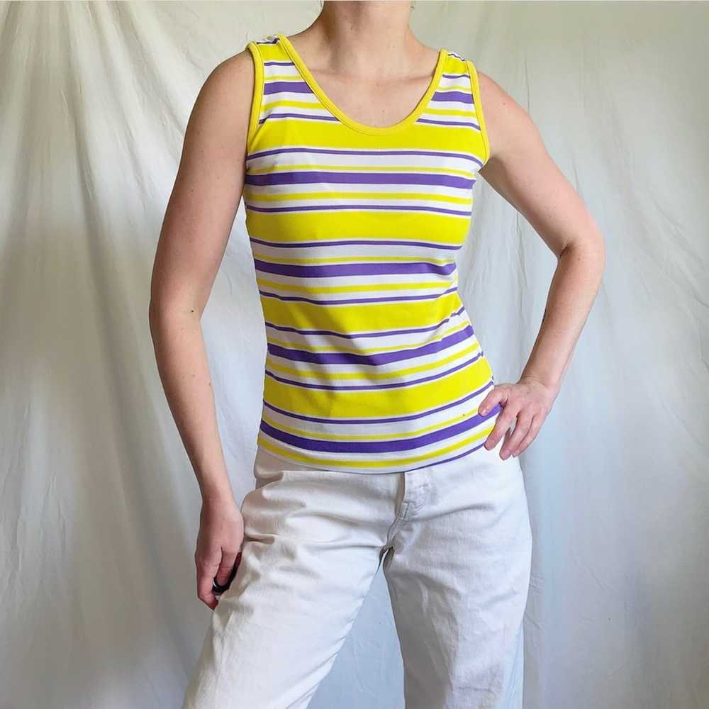 Vintage 70s Purple, Yellow & White Striped Tank T… - image 1