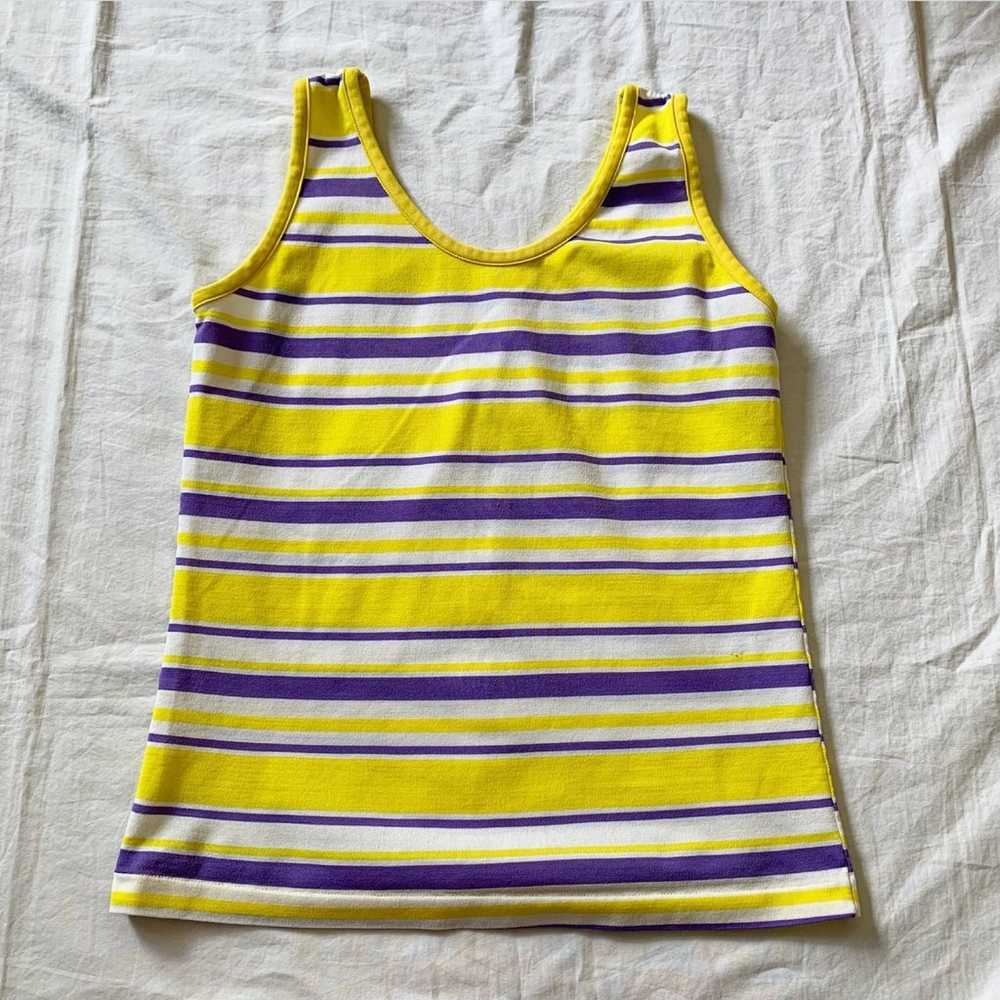 Vintage 70s Purple, Yellow & White Striped Tank T… - image 2