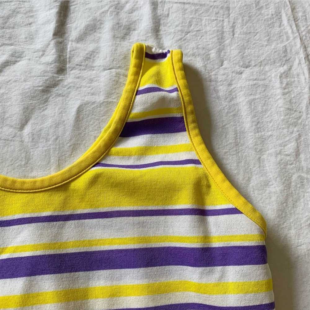 Vintage 70s Purple, Yellow & White Striped Tank T… - image 3