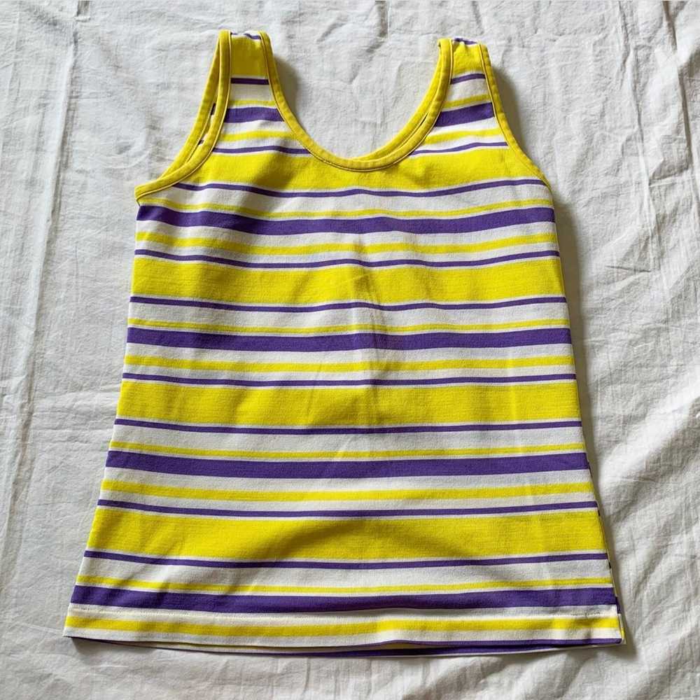 Vintage 70s Purple, Yellow & White Striped Tank T… - image 6