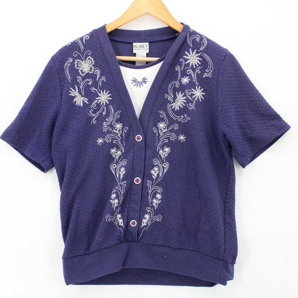 Vintage Koret Francisca Shirt Top Womens Navy Blu… - image 1