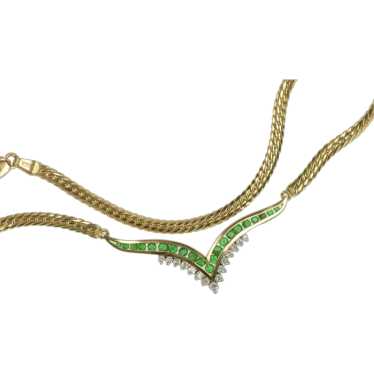 14K 1.25 Ctw Emerald Diamond Chevron Chain Neckla… - image 1