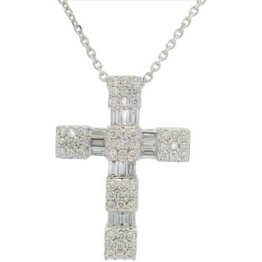 18k White Gold 1ctw Baguette & Round Diamond Cros… - image 1