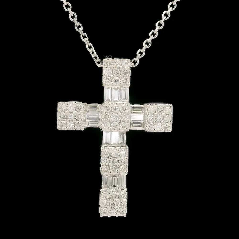 18k White Gold 1ctw Baguette & Round Diamond Cros… - image 2