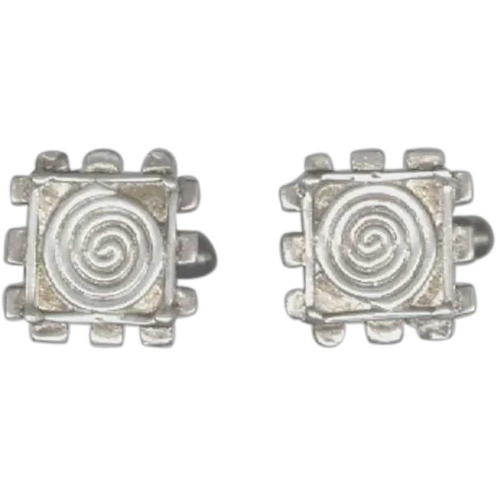 MODERNIST Sterling Silver CUFFLINKS Spiral Pattern - image 1