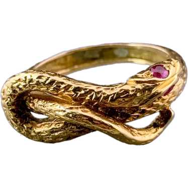 Vintage French 18K & Ruby Snake Ring