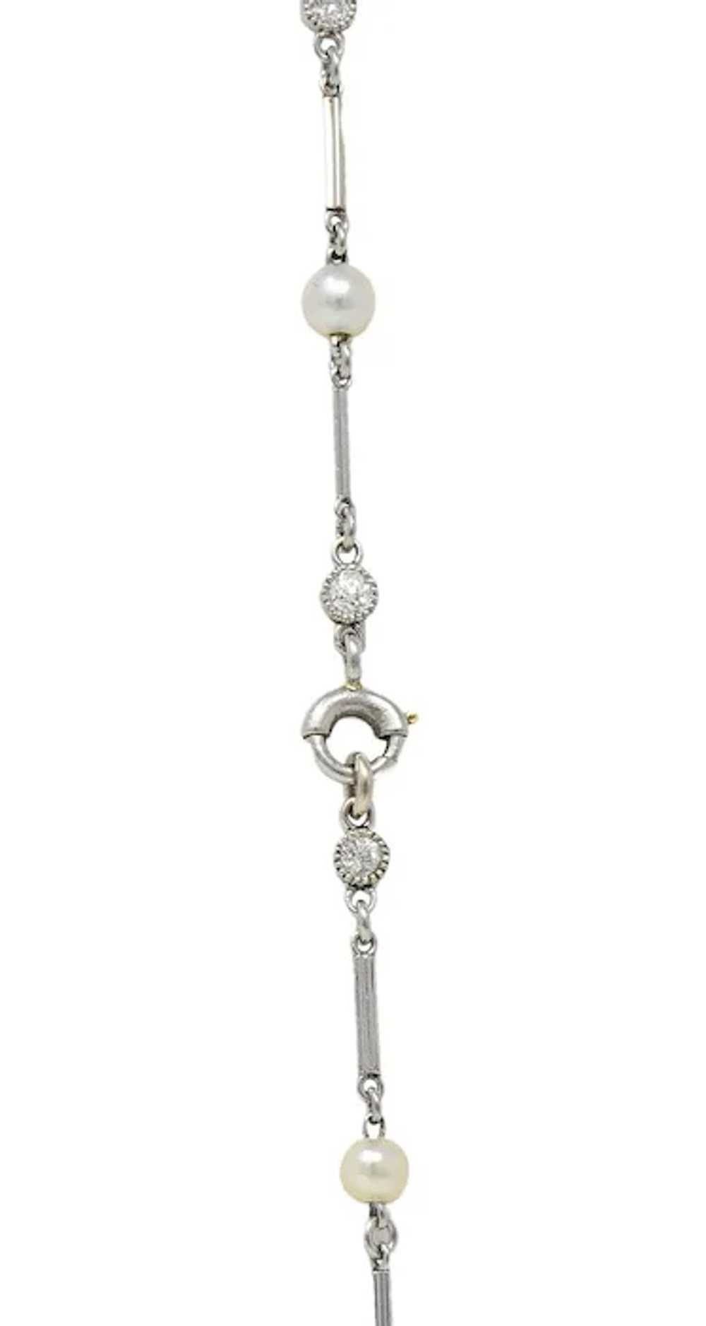 Art Deco Diamond Natural Pearl Enamel Platinum 18… - image 6