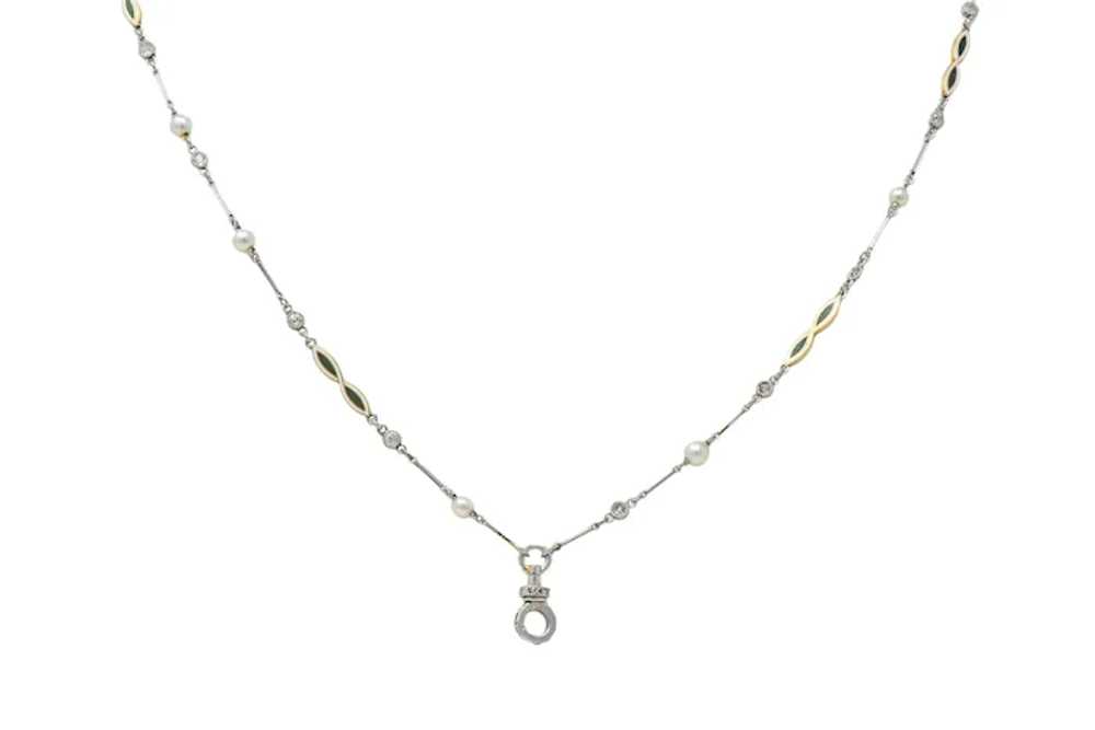 Art Deco Diamond Natural Pearl Enamel Platinum 18… - image 9