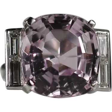 23ctw Kunzite Cushion and Diamond Baguette Ring in