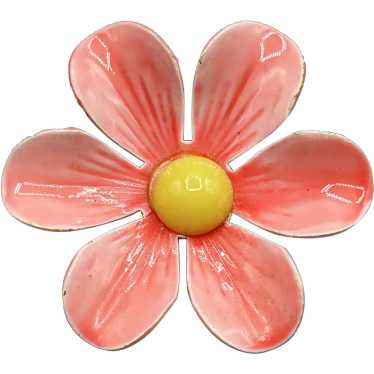 Vintage Enamel Flower Pin Brooch Pink Daisy Yellow