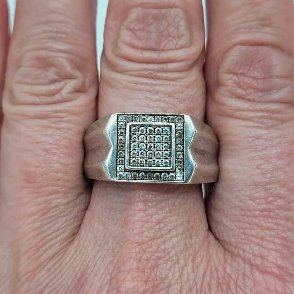 Gents Silver Diamond Signet Ring - image 10