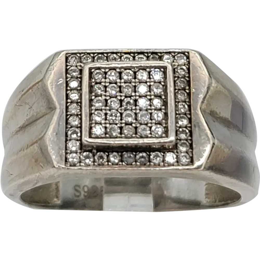 Gents Silver Diamond Signet Ring - image 1