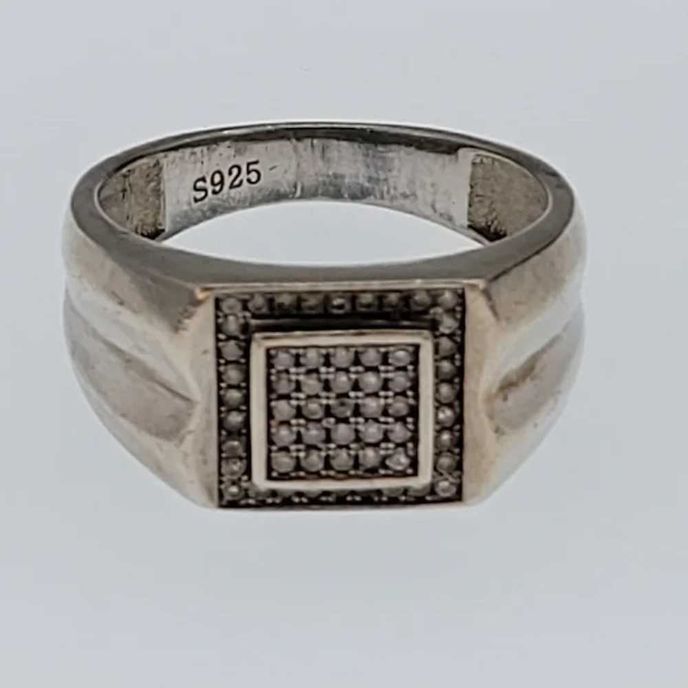 Gents Silver Diamond Signet Ring - image 2