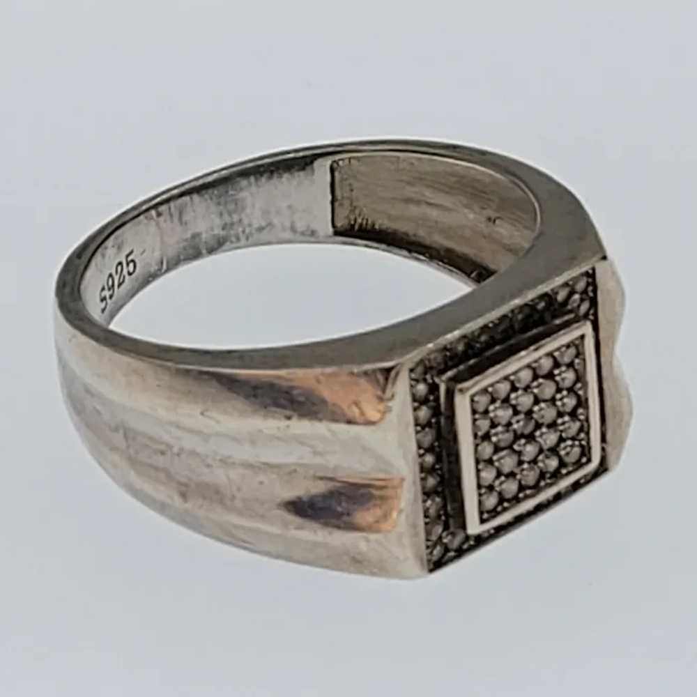 Gents Silver Diamond Signet Ring - image 3