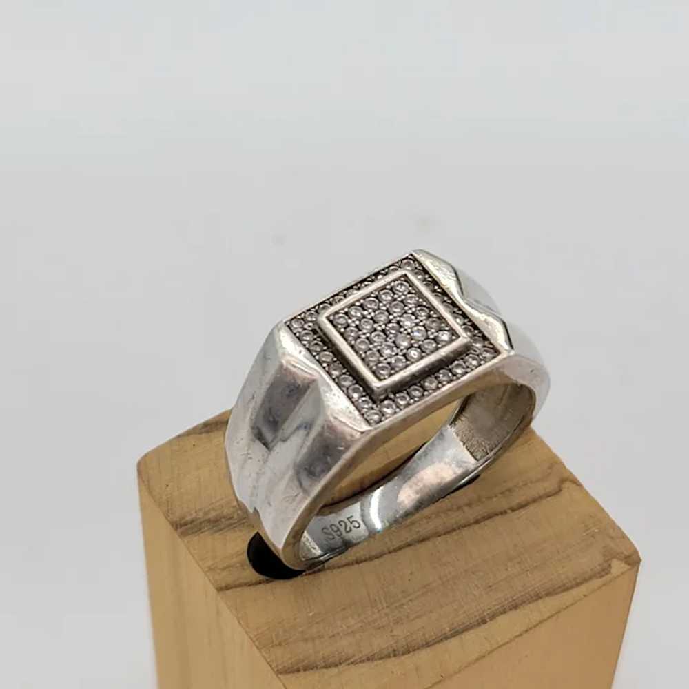 Gents Silver Diamond Signet Ring - image 5