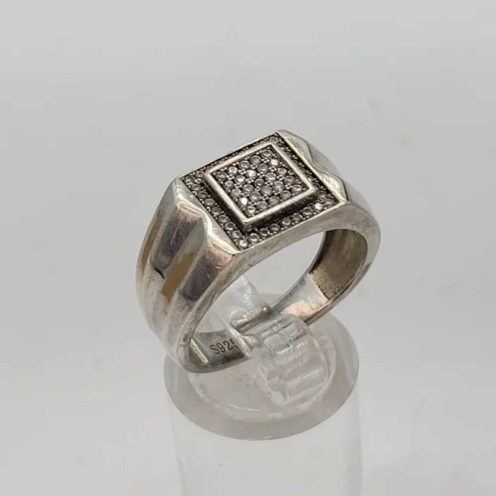 Gents Silver Diamond Signet Ring - image 7