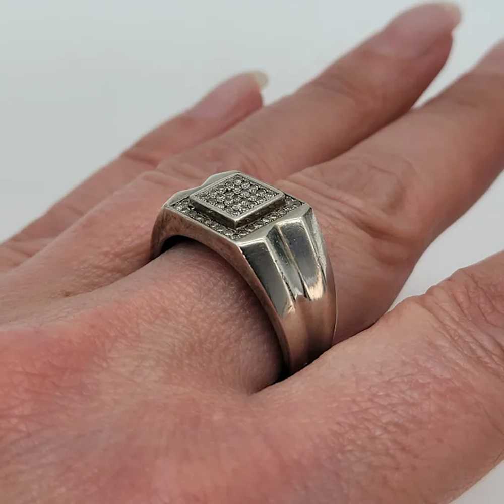 Gents Silver Diamond Signet Ring - image 9