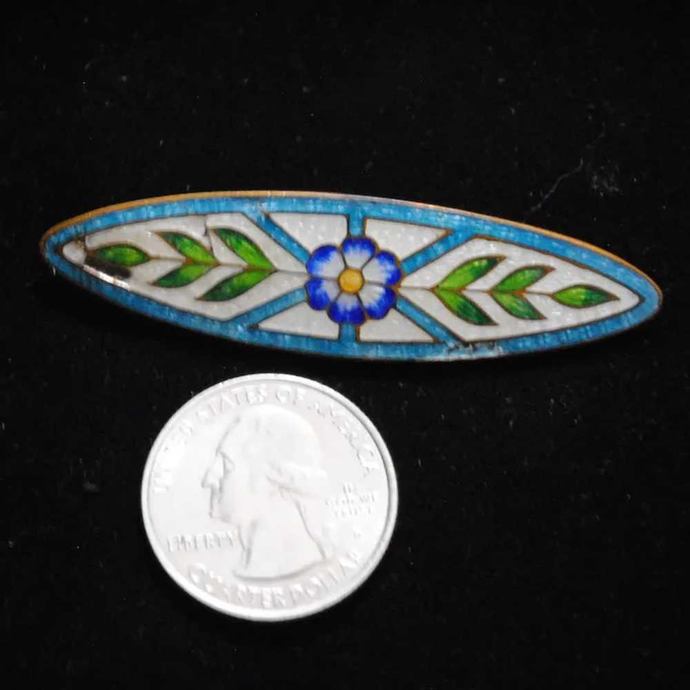 Guilloche Enamel Large Bar Brooch with Flower Ear… - image 9