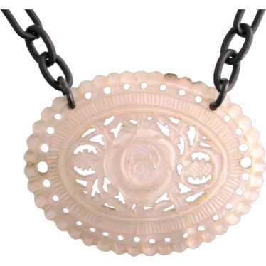 Carved Mother of Pearl Floral Necklace - image 1