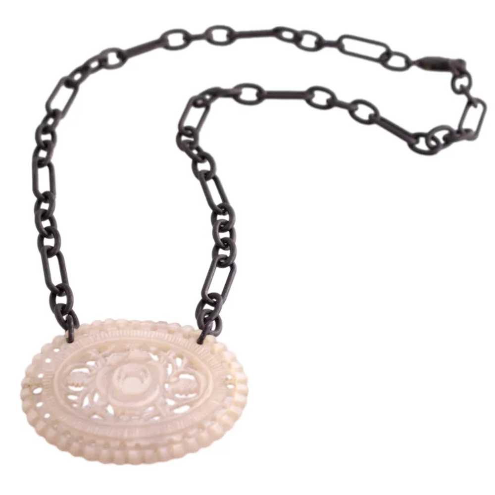 Carved Mother of Pearl Floral Necklace - image 2