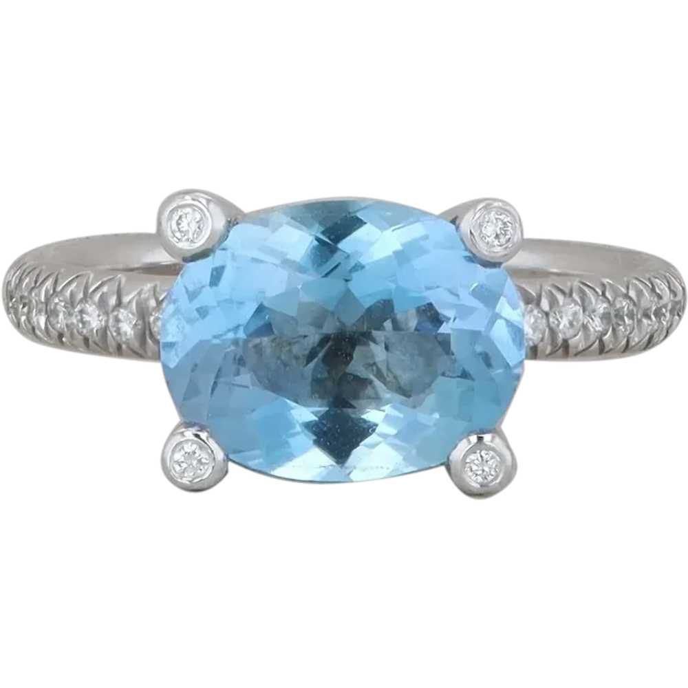 18k White Gold East to West Aquamarine and Diamon… - image 1