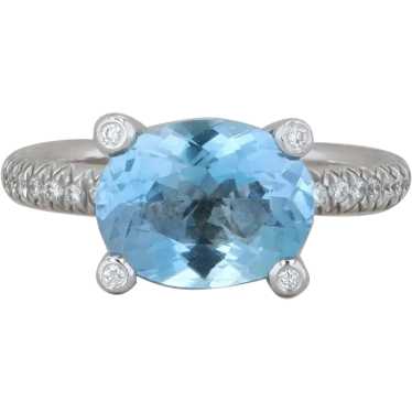 18k White Gold East to West Aquamarine and Diamon… - image 1