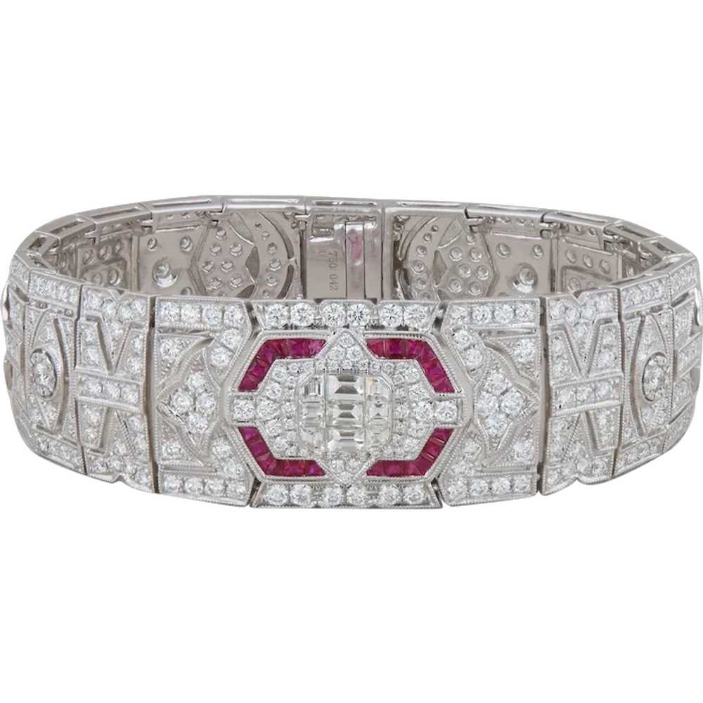 18k White Gold Diamond and Ruby Art Deco Bracelet - image 1