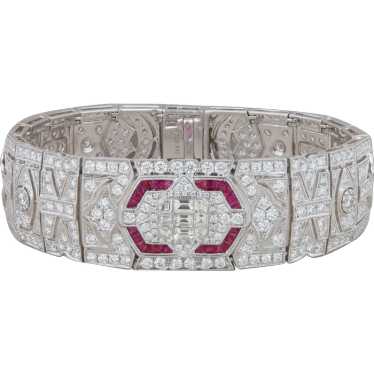 18k White Gold Diamond and Ruby Art Deco Bracelet - image 1