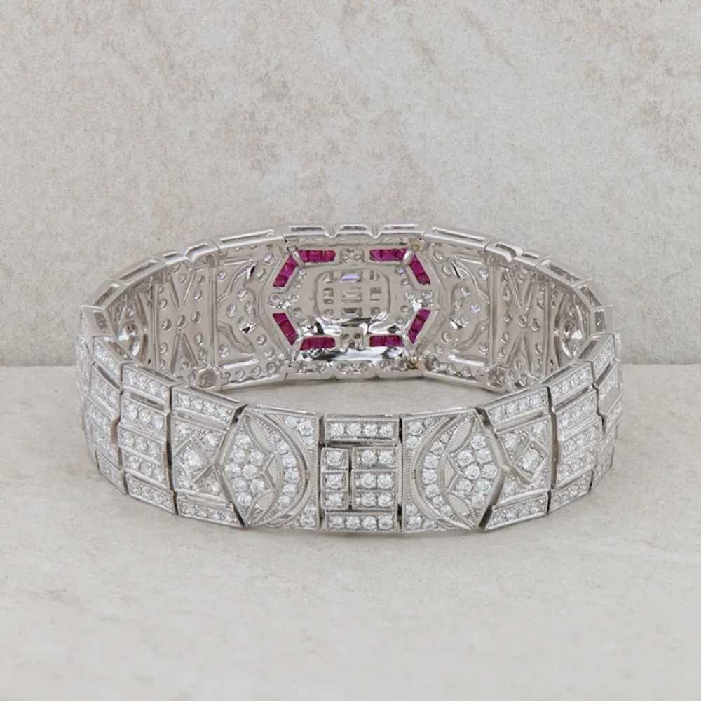 18k White Gold Diamond and Ruby Art Deco Bracelet - image 3