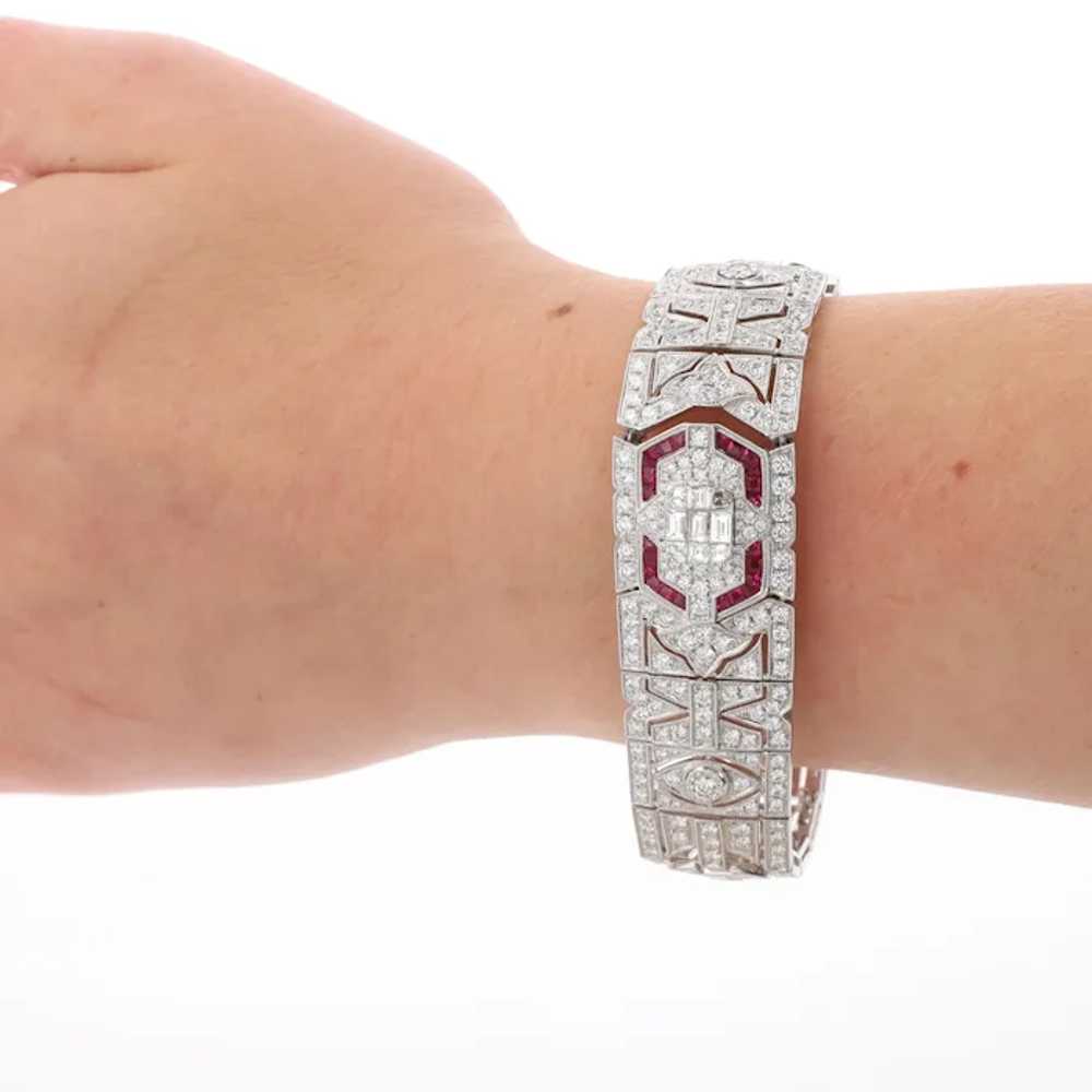 18k White Gold Diamond and Ruby Art Deco Bracelet - image 5