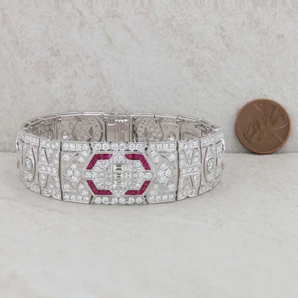 18k White Gold Diamond and Ruby Art Deco Bracelet - image 6