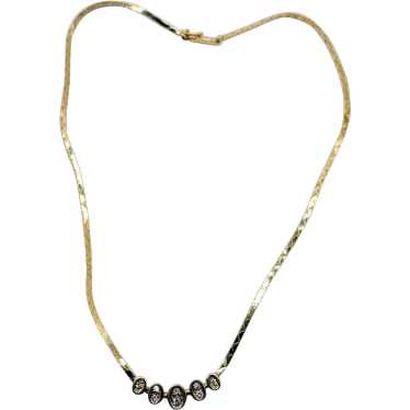 vintage 1980s 14k Gold Cobra link Diamond necklace - image 1