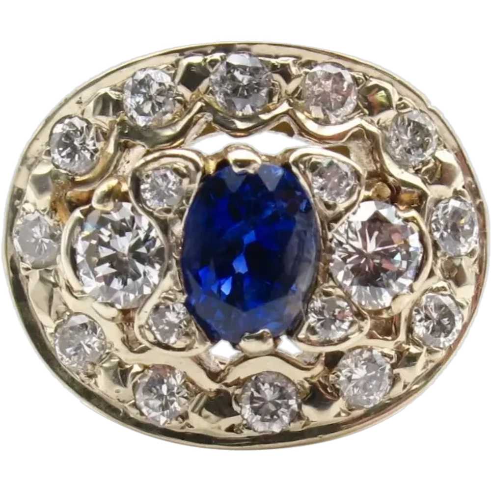 Handmade Natural Sapphire and Diamond Ring 14k Go… - image 1