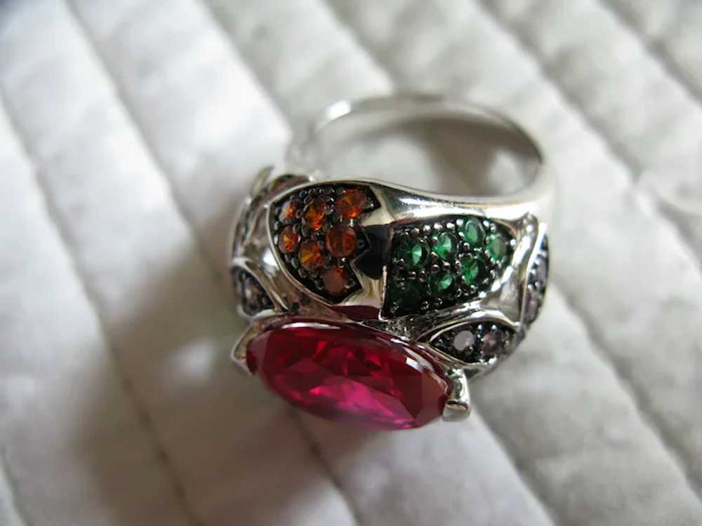 Created Red Ruby and Sapphire 925 Silver Cocktail… - image 2