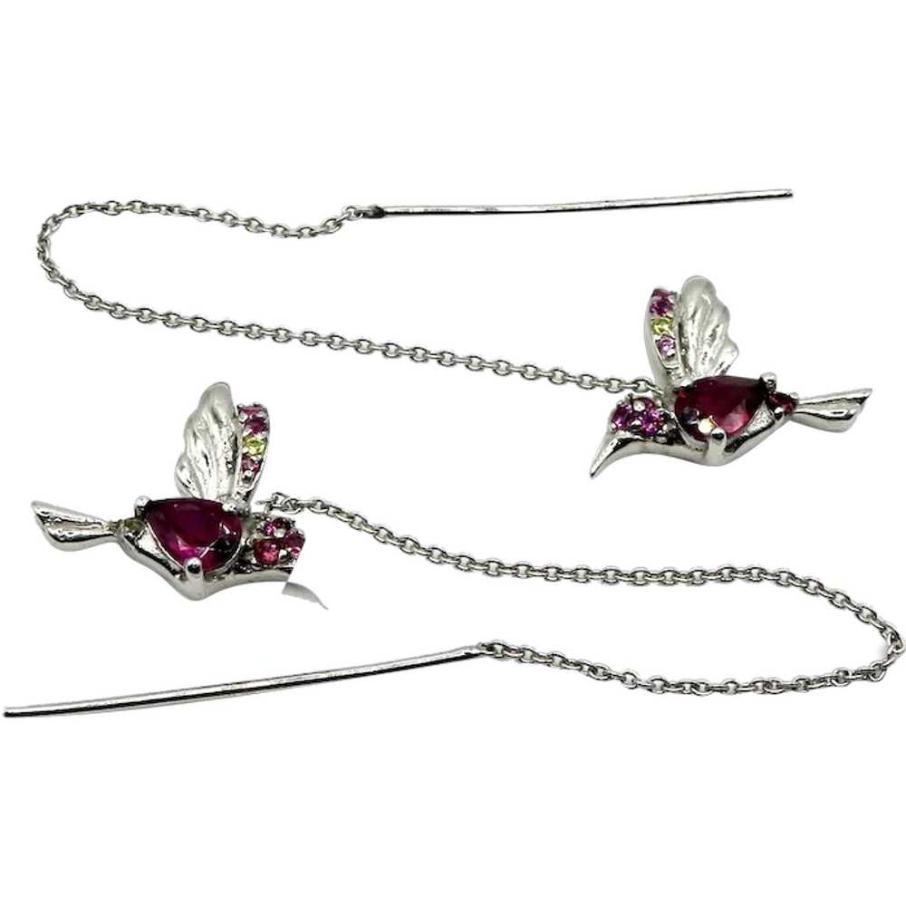 Garnet Hummingbird Sterling Threader Earrings - image 1