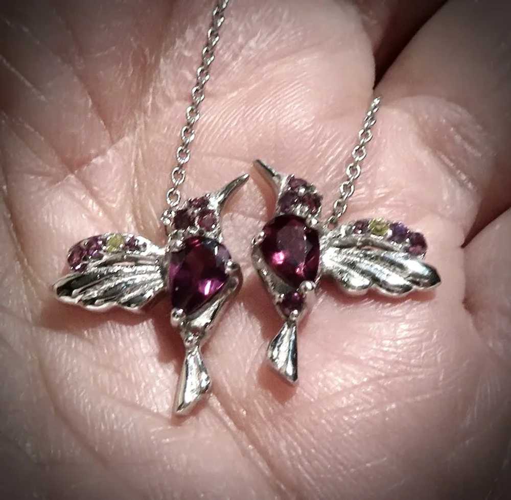 Garnet Hummingbird Sterling Threader Earrings - image 2