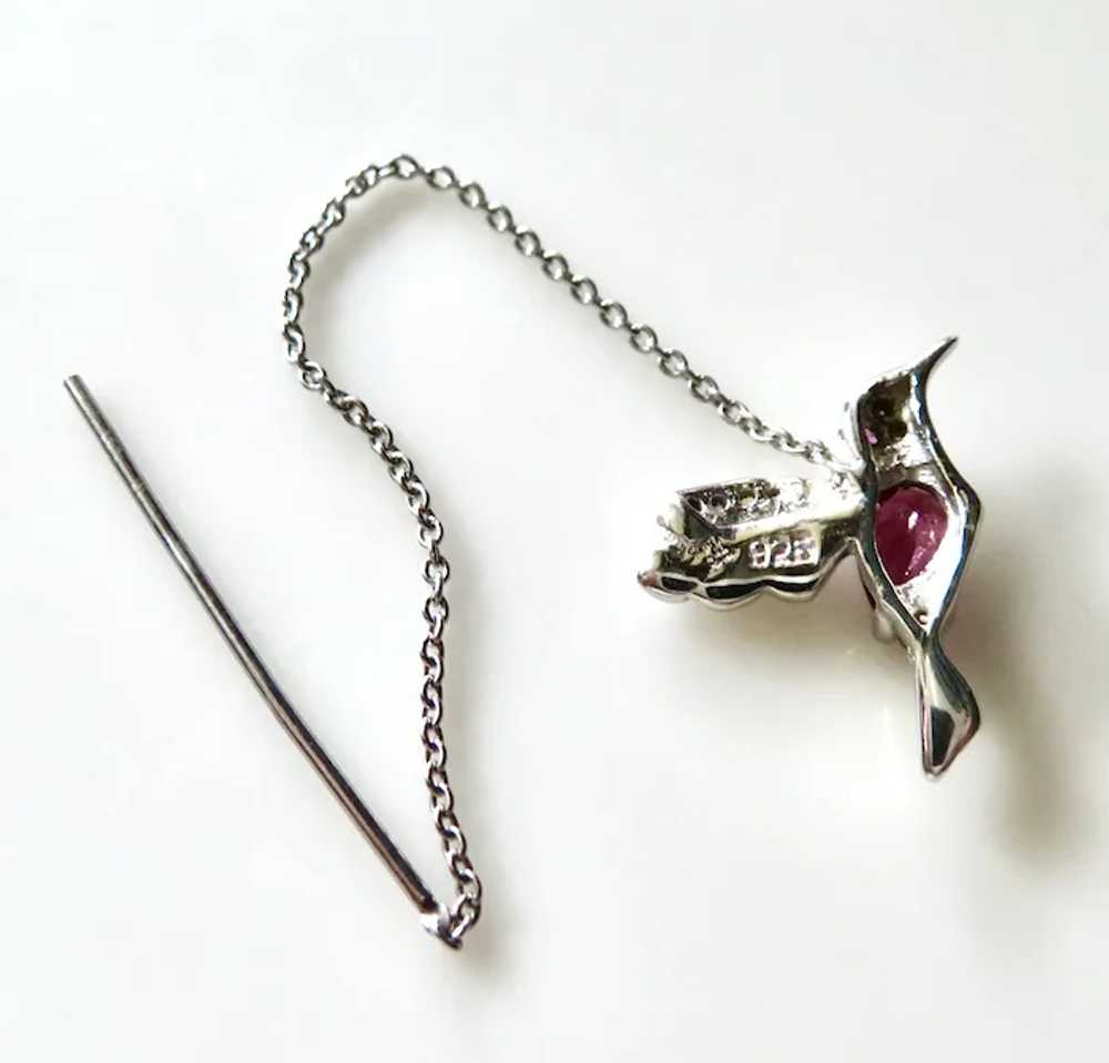 Garnet Hummingbird Sterling Threader Earrings - image 3